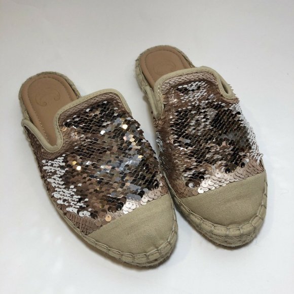 C Wonder Size 6 Flats Slides Espadrille Rose Gold Silver Sequin Elloquent - Picture 5 of 9